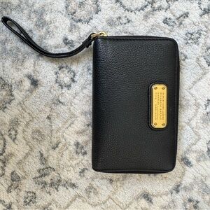 Marc By Marc Jacobs Black Pebbled Leather Wristlet with Gold Plaque